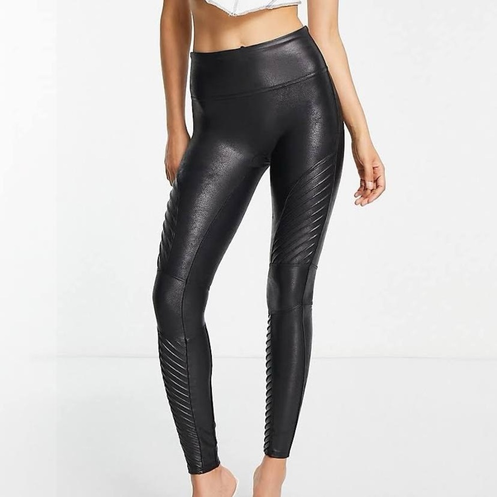 SPANX Faux Leather Moto Leggings in Very Black